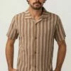 Rhythm Mens Vacation Stripe SS Shirt - Latte