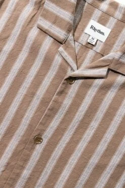 Rhythm Mens Vacation Stripe SS Shirt - Latte -UK Surfing Equipment Sales Store 0123m wt08 vacation stripe ss shirt latte 2x