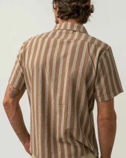 Rhythm Mens Vacation Stripe SS Shirt - Latte -UK Surfing Equipment Sales Store 0123m wt08 vacation stripe ss shirt latte 3 600x