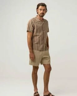 Rhythm Mens Vacation Stripe SS Shirt - Latte -UK Surfing Equipment Sales Store 0123m wt08 vacation stripe ss shirt latte 4 600x