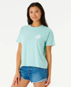 Rip Curl Wettie Icon Womens Relaxed T-Shirt - Light Aqua -UK Surfing Equipment Sales Store 106479 00bwte 8089 2