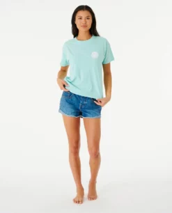 Rip Curl Wettie Icon Womens Relaxed T-Shirt - Light Aqua -UK Surfing Equipment Sales Store 106481 00bwte 8089 4