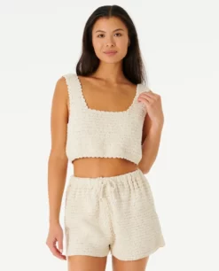 Rip Curl Oceans Together Womens Crochet Top Tank - Off White