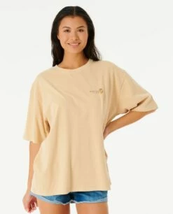 Rip Curl Oceans Together Heritage Mid Sleeve Tee - Natural