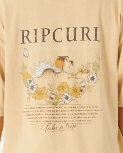 Rip Curl Oceans Together Heritage Mid Sleeve Tee - Natural -UK Surfing Equipment Sales Store 107560 03wwte 0031 5