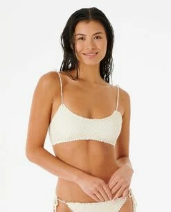 Rip Curl Oceans Together Crochet Crop Bikini Top - Shell
