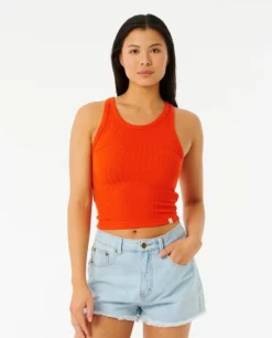 Rip Curl Premium Womens Rib Tank - Hot Orange