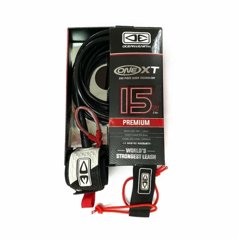 Ocean And Earth One-Xt Premium 15ft Surf Leash - Black/White 1 Ocean And Earth One-Xt Premium 15ft Surf Leash - Black/White