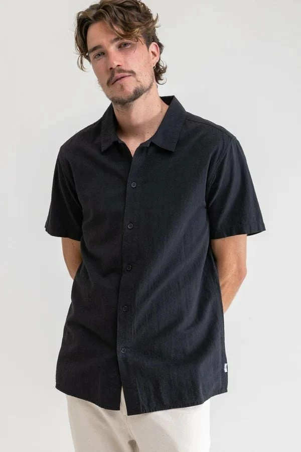 Rhythm Mens Classic Linen SS Shirt - Vintage Black 4 Rhythm Mens Classic Linen SS Shirt - Vintage Black - Image 4