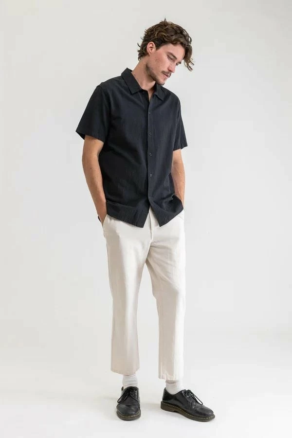 Rhythm Mens Classic Linen SS Shirt - Vintage Black 3 Rhythm Mens Classic Linen SS Shirt - Vintage Black - Image 3