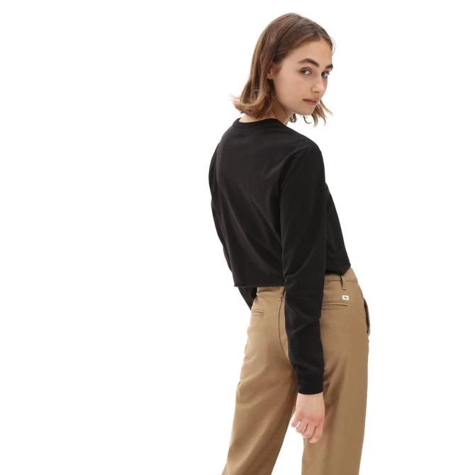 Vans Junior V Long Sleeve Cropped Girls T-Shirt In Black 2 Vans Junior V Long Sleeve Cropped Girls T-Shirt In Black - Image 2
