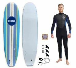 Sorted Premium 7ft Foam Surfboard & 3/2mm Mens Wetsuit Package