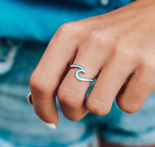 Pura Vida Enamel Wave Ring - Silver 1 Pura Vida Enamel Wave Ring - Silver