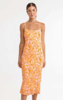 Rhythm Evangeline Womens Slip Midi Dress - Mandarin
