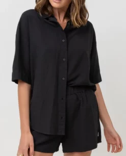 Rhythm Classic Womens Lounge Shirt - Black