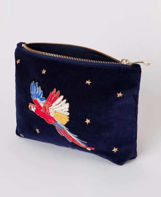 Elizabeth Scarlett Parrot Velvet Mini Pouch - Navy 2 Elizabeth Scarlett Parrot Velvet Mini Pouch - Navy - Image 2
