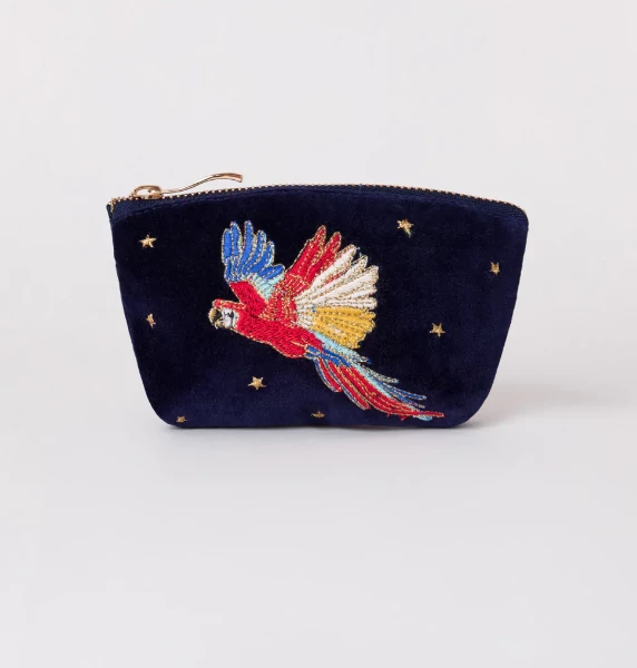 Elizabeth Scarlett Parrot Velvet Coin Purse - Navy 1 Elizabeth Scarlett Parrot Velvet Coin Purse - Navy