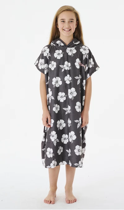 Rip Curl Desert Waves Girls Hooded Towel Poncho - Black/White 1 Rip Curl Desert Waves Girls Hooded Towel Poncho - Black/White