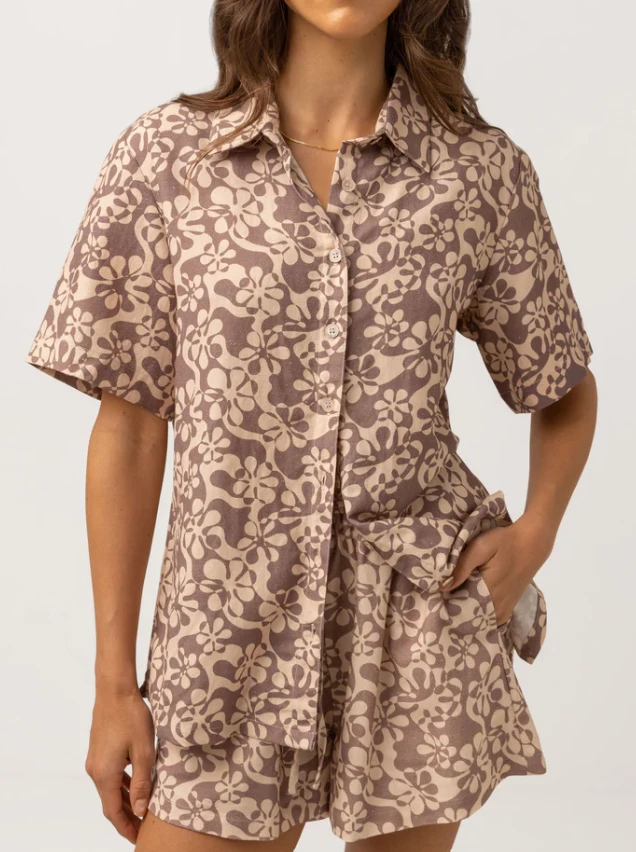 Rhythm Drifter Floral Womens Shirt - Chocolate 1 Rhythm Drifter Floral Womens Shirt - Chocolate