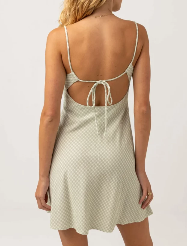 Rhythm Maisy Check Womens Bias Cut Mini Dress - Sage 2 Rhythm Maisy Check Womens Bias Cut Mini Dress - Sage - Image 2