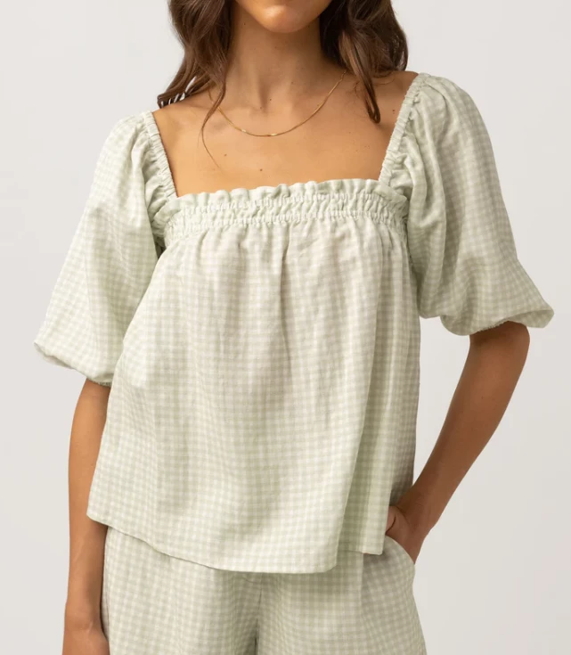 Rhythm Maisy Check Classic Womens Top - Sage 1 Rhythm Maisy Check Classic Womens Top - Sage