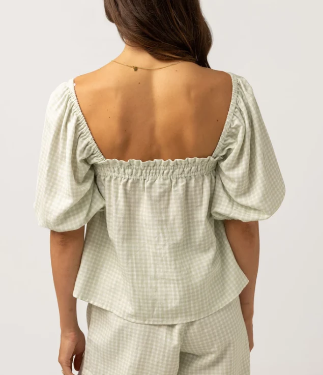 Rhythm Maisy Check Classic Womens Top - Sage 2 Rhythm Maisy Check Classic Womens Top - Sage - Image 2