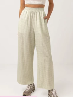 Rhythm Maisy Check Wide Leg Womens Pants - Sage